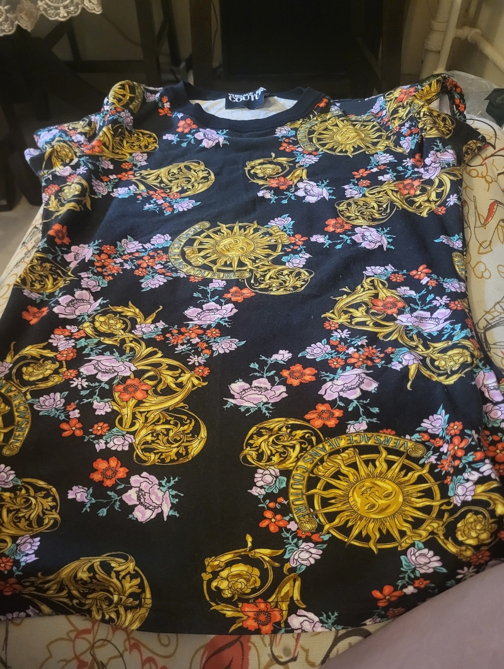 Black Floral & Baroque Sun Print Tee